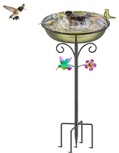 VeyFolzin.st Vogeltränke Vogelbad Futter Schale Wasserstelle Stehend, Vogelbad Garten für Wildvögel Wassertränke für Vögel, Vogeltränke Groß Frostsicher Winterfest Vogeltränke (Altgold)