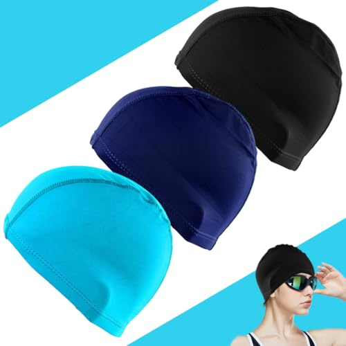 Bonnets de Bain Élastique，Bonnet de Natation en Tissu Polyester，Bonnet de Bain Piscine Natation pour Adulte，Bonnet de Natation pour Adulte Hommes Femmes（3 Pièces）