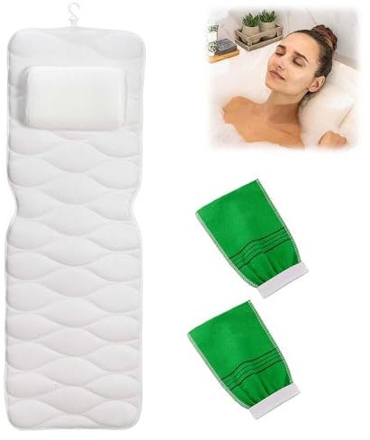 Coussin Baignoire, Tapis De Bain Support Complet du Corps, Matelas De Bain avec Appuie-TêTe Et Supports pour Le Corps, Oreiller De Bain Ergonomique, Oreiller De Baignoire avec Ventouses