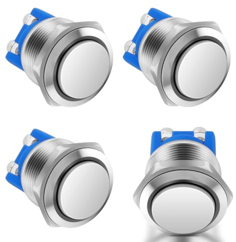 HOTUT 4 Pezzi Pulsante Impermeabile Momentaneo, Acciaio Inossidabile pulsante Rotondo, 19mm Pulsante Interruttore Momentaneo, pulsanti da pannello per DIY auto, Campanello, Barca(Testa Alta)