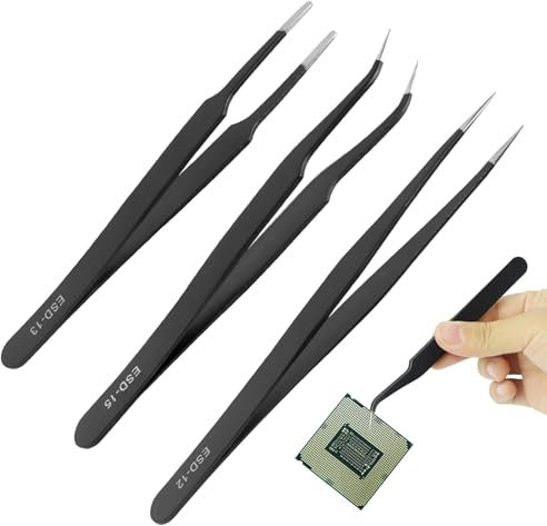 Pince de Precision, 3 Precision Pince Electronique,Craftsserrated Bent Tips, Jeu de Pinces de Précision en Acier Inoxydable, Adapté à Tous les Types de Maintenance, Produits Électroniques