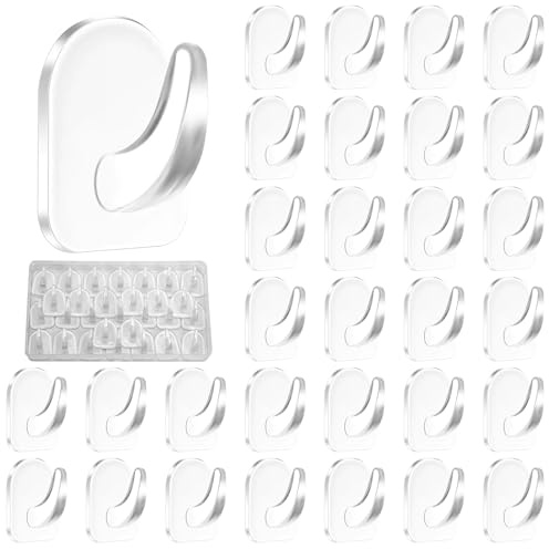 TAIXING Lot de 30 crochets adhésifs transparents - Petits crochets en acrylique autocollants - Extra puissants - Pour cuisine, salle de bain, bureau, porte de toilette, serviettes, clés, décoration