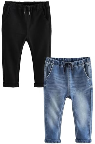 NEXT Garçon Jeans Stretch Ultra Doux à Enfiler, Lot de 2 | Coupe ample, Taille mi-haute, Fermeture boutonnée