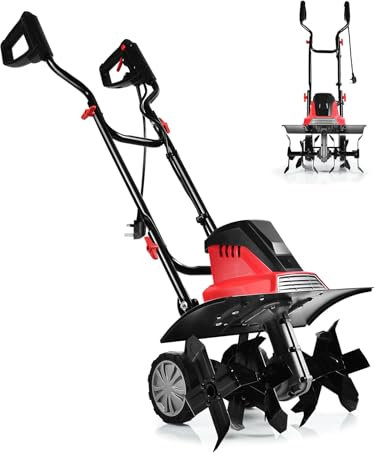 SOARS Motobineuse Électrique 1500W, Largeur 43 CM, Profondeur 22 CM, Roues Pliables & Hauteur Réglable, Design Double Sécurité, Motoculteur Électrique pour Serre, Jardin, Champ, Arrière-Cour (6 Lames)