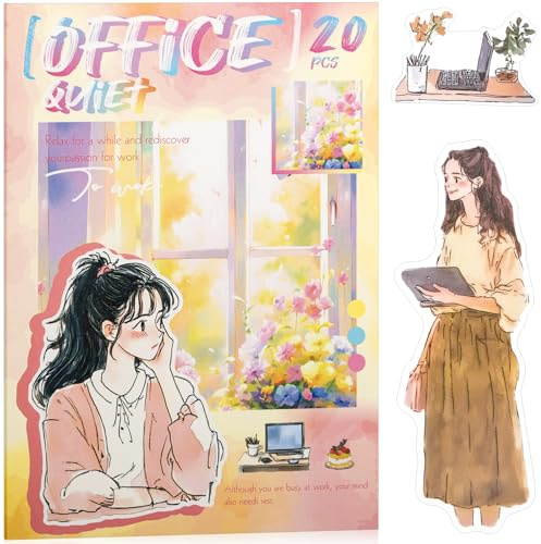 Quiet Office Sticker Scrapbooking Supplies for Junk Journal, 20 Sheets PET Stickers - Vintage Journaling Stickers, Ephemera Sticker Book Pre Cut(TZ-009-008)
