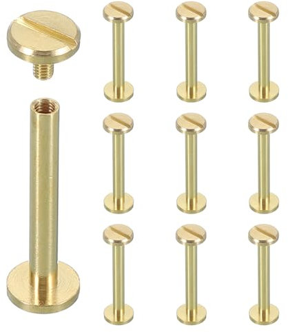 sourcing map 10 Sets Chicago Screw Rivets M4x30mm Metal Phillips Head Post Nail Rivet Stud Screws Connectors for DIY Leather Belt Bag Craft Bookbinding, Brass
