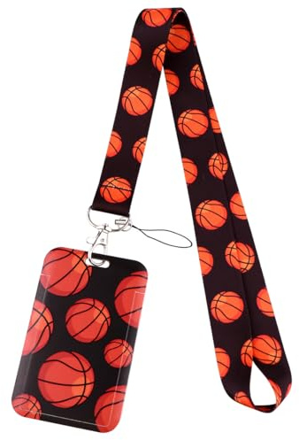 RuiChy Impresión de Baloncesto Cordón de Cuello con Portatarjeta, Soporte para Tarjetas de Identificación con Lanyard Porta Tarjetas Cordones de Insignia para Oficina Exposiciones Escolar Uso
