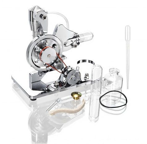 MagicTech Hot Air Stirling Engine Motor Educational Electricity Generator Colorful LED Aluminum Alloy Model Silver JY34