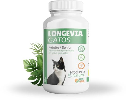 BioActiveLabs Longevia Gatos Suplemento Antiedad Integral, Glucosamina, Condroitina, Omega-3, Taurina, Colágeno, Probióticos, 180g, Polvo, Sabor Pollo