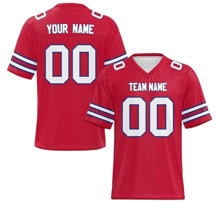 Magliette Personalizzate Maglie da Football Americano con Nomi e Numeri Stampati Asciugatura Rapida e Traspiranti Design a Maniche Corte Adatte per Squadre, tornei e Tifosi Rosso