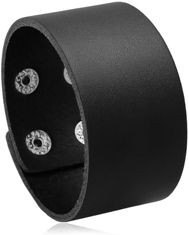 Bracciale Uomo Pelle, Polsino Largo Regolabile Stile Vintage, Fascia Protezione Polso Retrò Nero per Feste, Costumi Halloween, Regalo per Ragazzi Padri