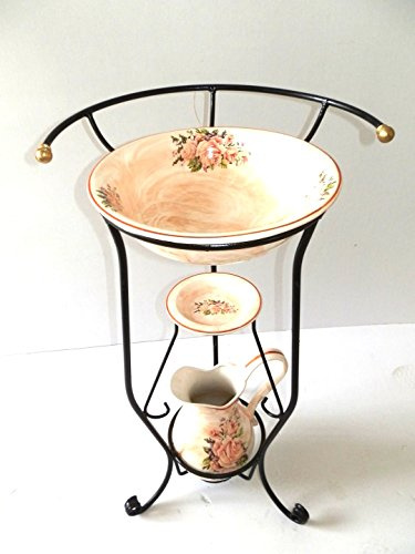 arterameferro Set toilette Completo lavabo in ceramica Toscana ROSE 3 pezzi con Ferro Battuto