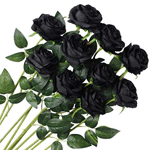 Veryhome 10 Stücke Künstliche Rosen Silk Blumen Gefälschte Flowers Braut Hochzeit Bouquet Für Hausgarten Geburtstag Party Home Wedding Dekor (Schwarz - Blühende Rosen)