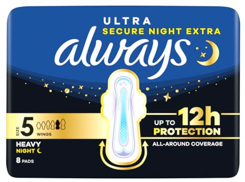 Always Ultra Sanitary Towels Secure Night (Size 5) Wings X8 Pads