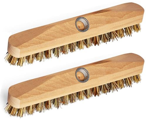 Novaliv 2X Scheuerbürste aus Holz mit Union-Borsten Wischer mit Gewinde Scheuerbürste Boden-Bürste Ideal für Reinigung von Balkon Terrasse Garten Innen- Außenbereich