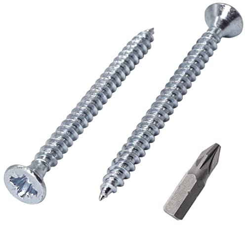 SKIR'CO Lote de 100 tornillos de acero galvanizado de 3,0 x 45 mm, cabeza avellanada Pozidriv, tornillos de aglomerado, rosca PZ (100, 3 x 45 mm)