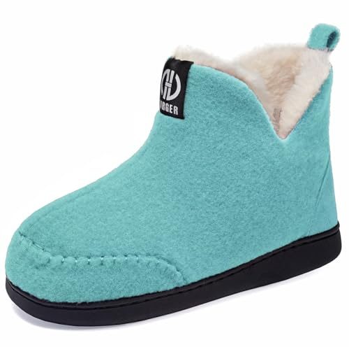 GURGER Botas Casa Mujer Fieltro Altas Botas Zapatillas Casa Hombre Invierno Botines Pantuflas de Casa Estar Peluche Forro de Cálido Azul 38 39