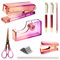 Creechwa Schreibtisch-Zubehör-Set aus Acryl, Rot, Lila, Farbverlauf, 9-teiliges Schreibtisch-Hefter-Set, Damen-Bürobedarf mit Hefter, Heftklammerentferner, Klebebandspender, Schere, 3 Stifte,