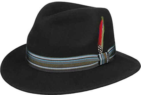 Stetson Melcott Traveller Wollhut Hut mit Garniturband und Feder Packable Filzhut Reisefreundlicher Outdoorhut Herren Herbst Winter schwarz L (58-59 cm)