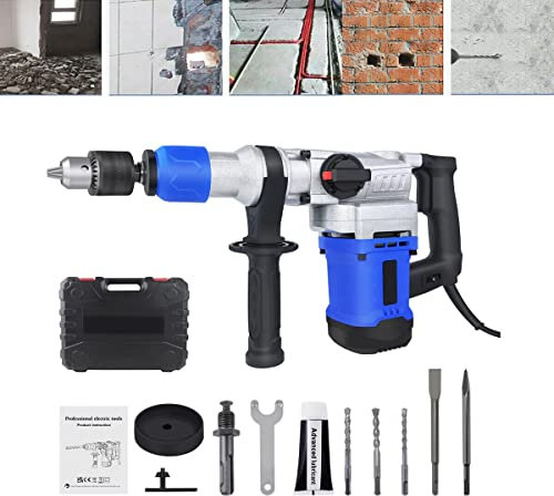 SDS-Plus Bohrhammer, 1500W 6Joule Abbruchhammer 6 Variable Geschwindigkeit mit 3 Funktionen, Anti-Vibrationsgriff, 32 mm Bohrleistung in Beton