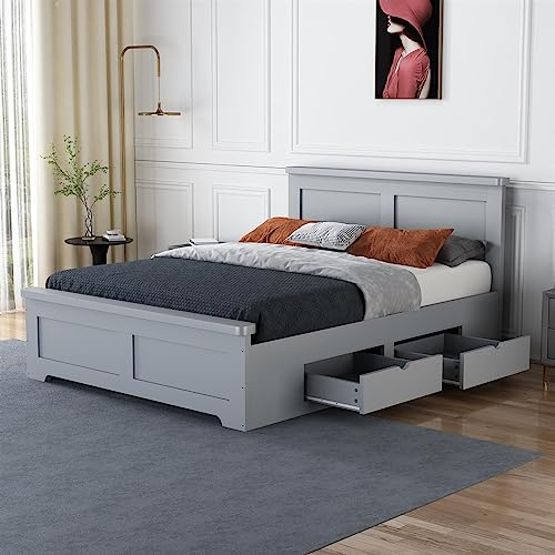 Save On Goods UK 4 drawer storage, Solid,strong,grey painted wood bed frame.Wooden bedstead (5ft King Size)