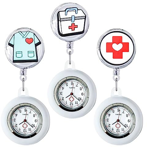 3er Set Krankenschwester Uhren mit Clip - Pflegeuhr mit LED-Leuchte & Silikonband, wasserdichte Ansteckuhr für Schwestern/Pfleger, Praktische Arbeitsuhr mit Sekundenzeiger für Schichtdienst