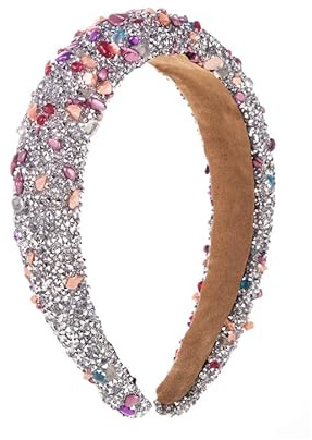 3Farben Strass-Stirnbänder,Glitzernde Kristall Stirnbänder,Barock Boho-Schmuck-Stirnband Breites Haarband Haarreif,Glitzer Gepolstert,Glitzernder FauxDiamant-Stirnband für Damen Mädchen (silver)