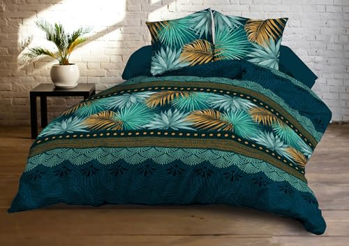Housse de Couette 220x240 + 2 taies - Microfibre Douce et résistante - Entretien Facile - Paraiso, Blue