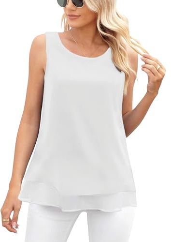 Zilams Canotte Chiffon Donna Estiva Eleganti Camicetta Senza Maniche Camicia Tank Top Moda Bluse Causal Shirt Tinta Unita