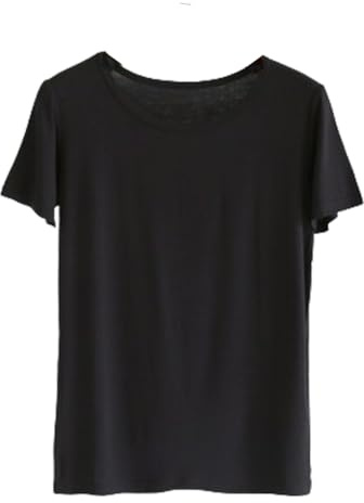 Sleep Shirts for Women - Pajama Tops for Women,Modal Round Neck Solid Color Pajamas Top Black