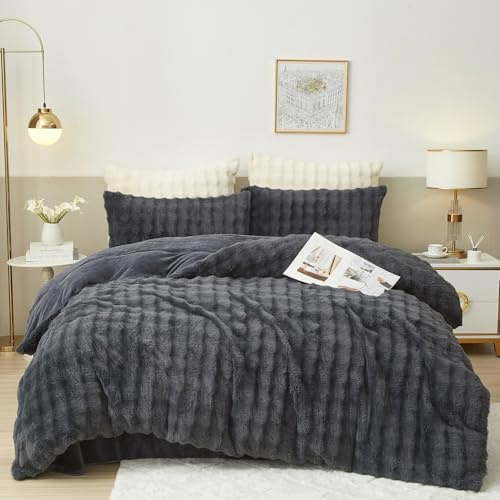Luofanfei Ropa de cama cálida de invierno de 220 x 240 cm, mullida y cálida, de franela de felpa, ropa de cama de invierno, funda nórdica de microfibra, color gris y fundas de almohada de 80 x 80 cm,