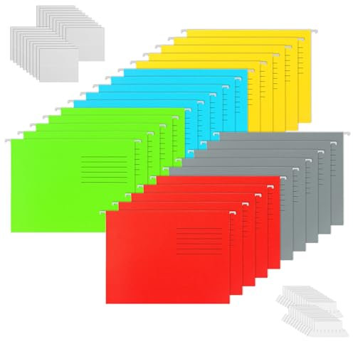 MIVIDE 25 Stück Hängemappen A4 Papier, 5 Farben Hängemappen mit Reitern, Hängemappen A4 für Büro, Schule, Zuhause, Arbeit, Organisation
