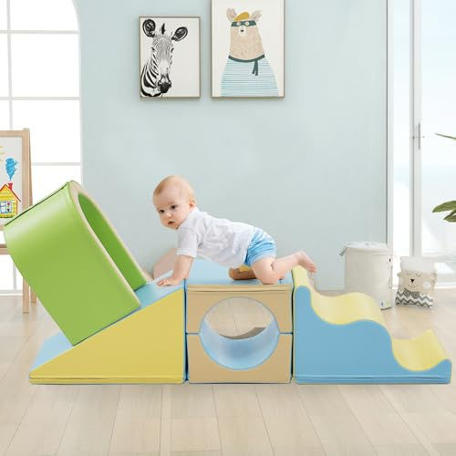 Merax 6 TLG. Schaumstoffbausteine, Riesige Bunte Weiche Schaumstoff-Bausteine für Kinder, Riesenbausteine zum Toben und Klettern, Bauklötze für Babys und Kleinkinder (Mehrfarbig)