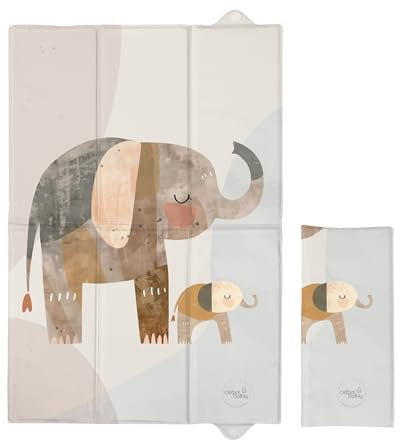 Matelas à langer portable pliable pour bébé | Doux, imperméable et compact | 40 x 60 cm (famille d'éléphants)