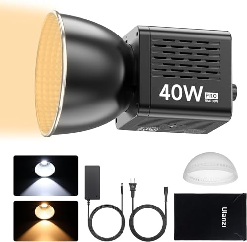 ULANZI 40W Pro bärbar COB LED-videolampa med laddare, 3 400 mAh batteri med hög autonomi, tvåfärg 2500K-6 500K, CRI≥95 + 8 kreativa effekter, Mini Bowens kompatibel - Studioljus för streaming