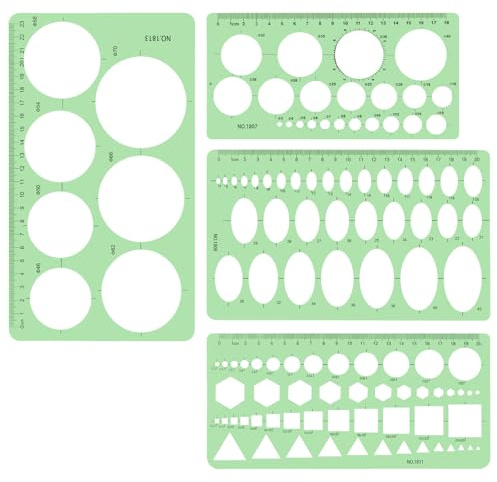 YHTCC 4PCS Circle Stencil, Circle Ellipse Triangle Square Drawing Stencils