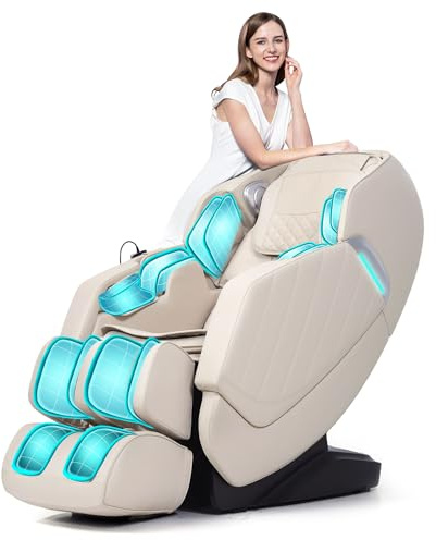 HealthRelife Full-Body Massage Chair, Intelligent Zero-Gravity Massage Chair with 3D Robotic Hands, SL Track, Relaxation Chair, Bluetooth Speaker, Beige