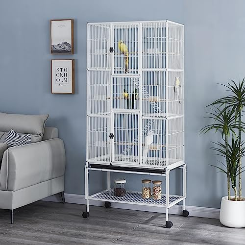 Panana Extra Large Cage for Rats, Ferrets, Chinchillas, Guinea Pigs and Small Animals - 3 Tiers With Ladders on Wheels, 175CM Height (White)