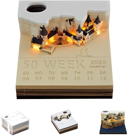 XPJBKC Calendario 3D 2026, Bloc de Notas 2026, Calendario 2026 Mesa con Modelo de Castillo, Magic Castle 3D calendario Semanal 2026, Decoración de Escritorio para Despacho, Oficina, Dormitorio
