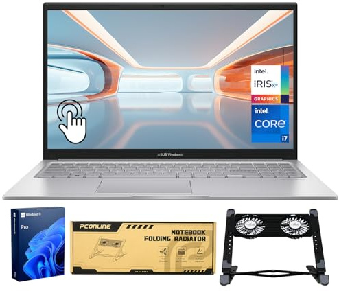 ASUS Vivobook - Computer portatile aziendale da 15,6, touchscreen FHD, Intel 10-Core i7, 40 GB di RAM, SSD da 2 TB, KB retroilluminato, HDMI, Win11Pro, bundle con radiatore pieghevole per notebook