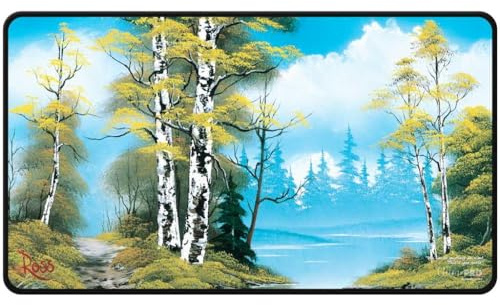Ultra PRO - Bob Ross Lakeside Path Black Stitched Playmat, Premium playmat, Stitched Edge playmat, Gaming Accessories, Lakeside Art, Tabletop Accessories, Gaming Setup