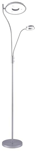 BEL AIR HOME - Lámpara de Pie GENOVA - 179CM Alto LED 28W+7W Dimmer Brazo de Lectura Orientable Luz Ajustable 3000K 4000K 6500K Diseño Moderno Eficiencia Energética (PLATA)