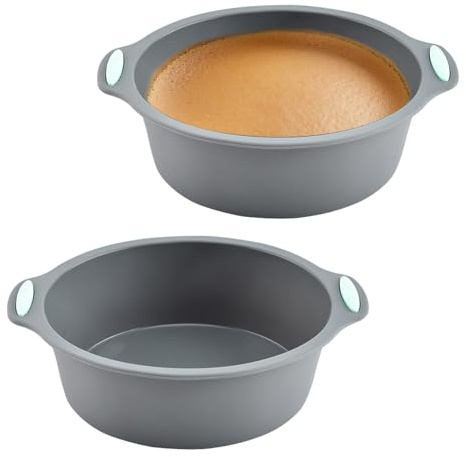 MXGHIR 2 Stück Silikon Backform Rund, Kuchenform Set Antihaft Silikonbackform Rund 6 Zoll Silikonform für Schichtkuchen Käsekuchen (Grau, 19,5 x 17,5 x 5,5 cm)