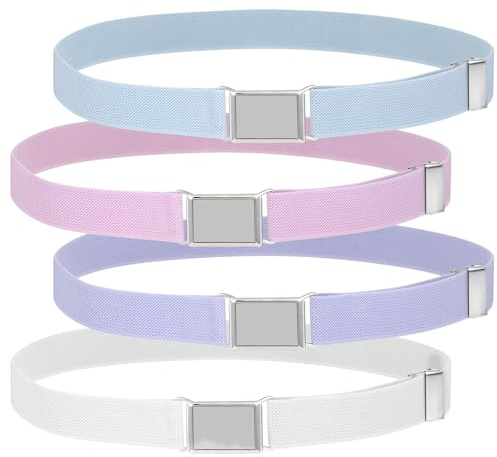 LIQWEI 4 Stück Elastischer Kindergürtel, Elastischer Gürtel, Einstellbar Gürtel aus Polyester Unsichtbare Stretchgürtel Unisex für Jeans Shorts Hosen Kleid (Rosa + Blau + Weiß + Lila)