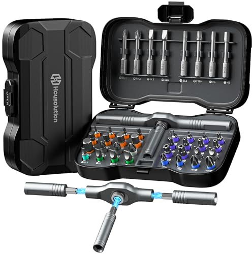 Housolution 43 en 1 Set de Tournevis à Crémaillère, Manche Détachable, Tête 6,2°, Bits en Acier S2 Combinables, Kit Portatif pour Cadeaux de Noël, Meubles, Ordinateurs, Vélos, DIY