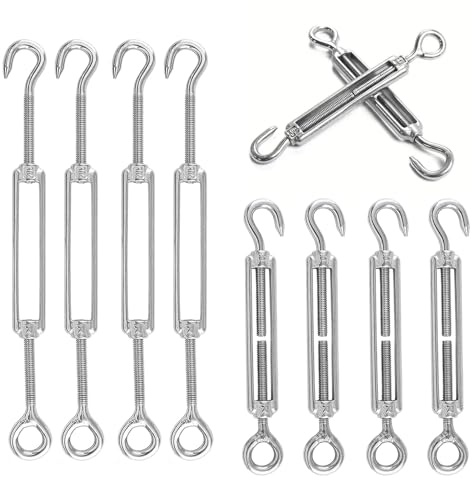 Spännläs repspannare 10 stück, M6 virvel spännläs, 304 rostfritt stäl justerbara virvelkrokar OC, spännkrokar för solsegel, rep, eller tvättlina att spänna, silver