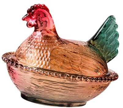 MARCBUSE Bicchiere di cristallo a forma di pollo, ciotola per caramelle retrò con coperchio, piatto da dessert e snack, decorazione per la casa, barattoli di caramelle con coperchio decorativo
