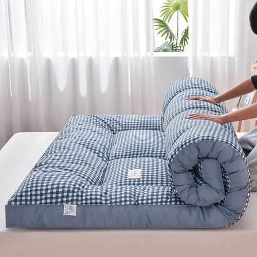 Japansk golvfutonmadrass, bärbar rullbar sovdyna, vikbar gästcampingmatta för komfort och bekvämlighet, blå, 200 x 220 cm