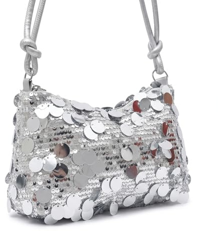 CATELL Bolso de Mano de Plata con Lentejuelas Elegante Bolso de Noche para Mujer con Purpurina Clutch Fiesta de Mano de Mujer para Banquete Bodas Tener una Cita Fiestas Cócteles