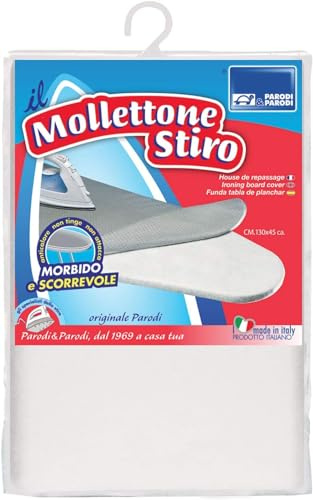 PARODI & PARODI - Mollettone Copriasse da Stiro, Fodera per Asse da Stiro Poliestere con Bordo Elasticizzato, Copertura Anticalcare Tutte le Assi da Stiro Per Mobiletti da Stiro Metallizzato 130x45 cm